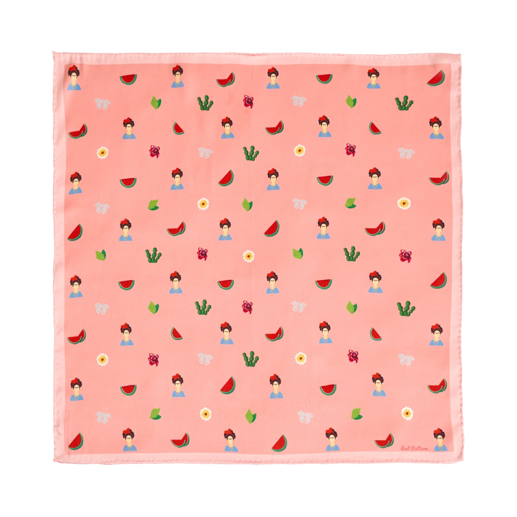 "Frida’s Desert Bloom" Silk Bandana Scarf - Pink