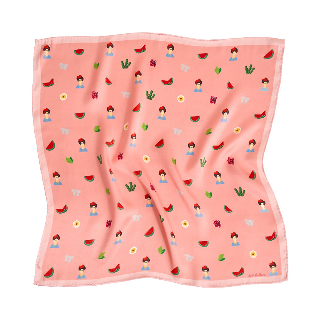 "Frida’s Desert Bloom" Silk Bandana Scarf - Pink