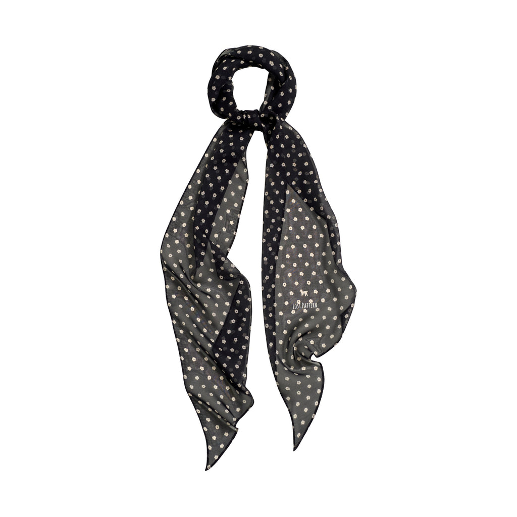 "Petal Veil" Silk Chiffon Neck Scarf - Black