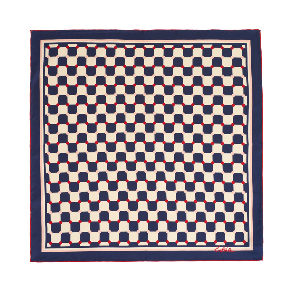"Checkerboard" Silk  Bandana Scarf - Blue