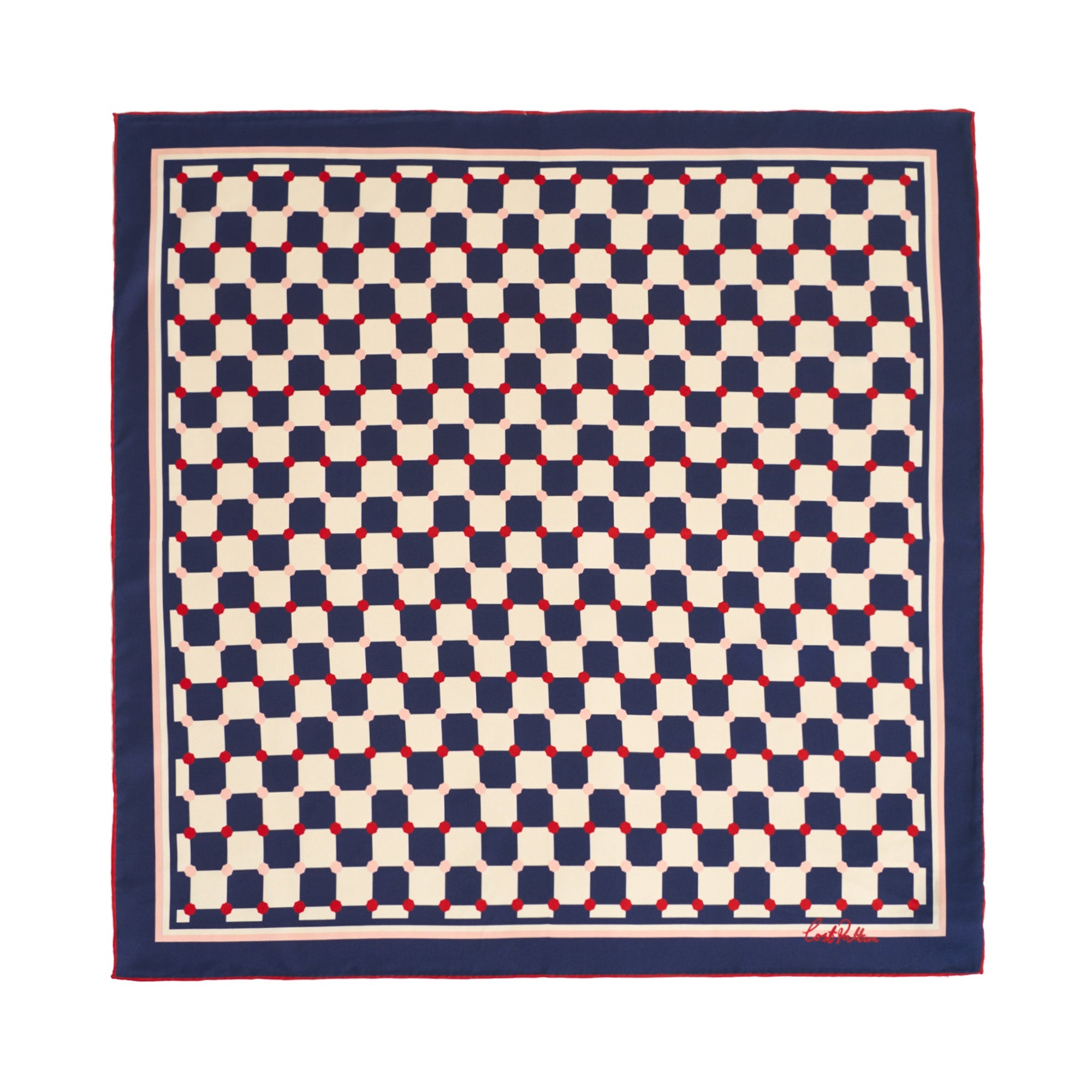 "Checkerboard" Silk  Bandana Scarf - Blue