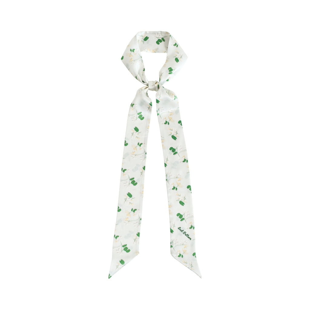 "Jasmine Tea" Silk Skinny Scarf - White