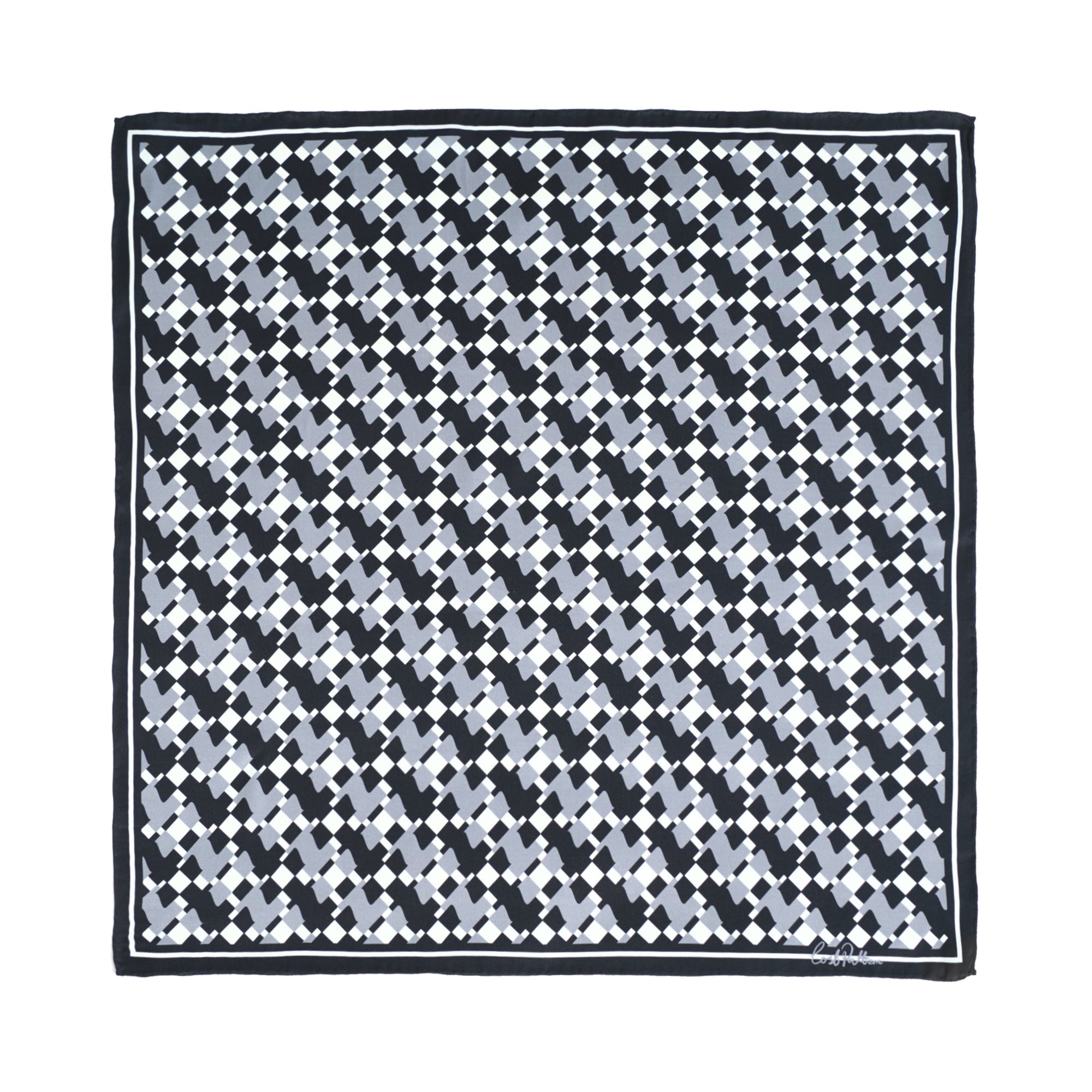 "Houndstooth Moderne" Silk Bandana Scarf - Grey