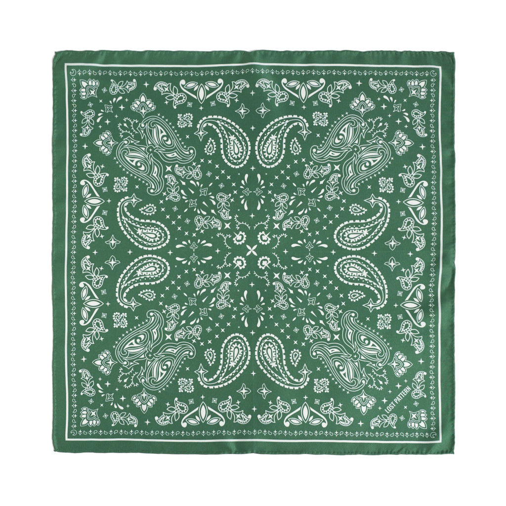 “Paisley" Silk Bandana Scarf - Sagebrush Green