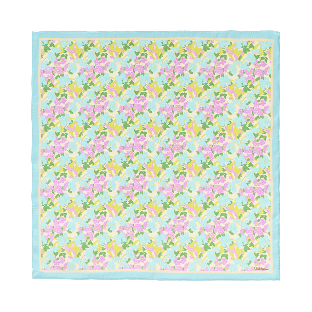 "Rosebay Floret" Silk Bandana Scarf - Blue