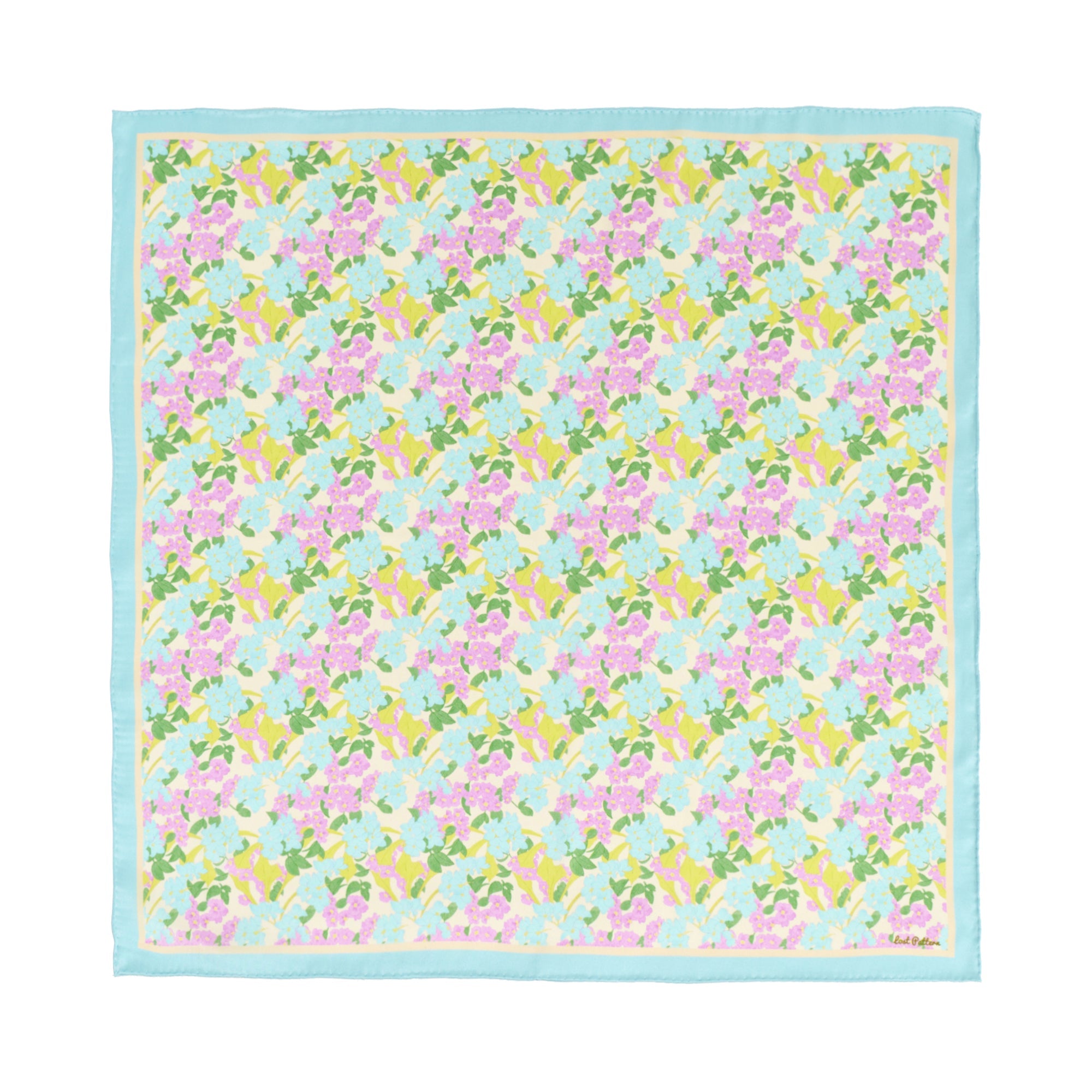 "Rosebay Floret" Silk Bandana Scarf - Blue