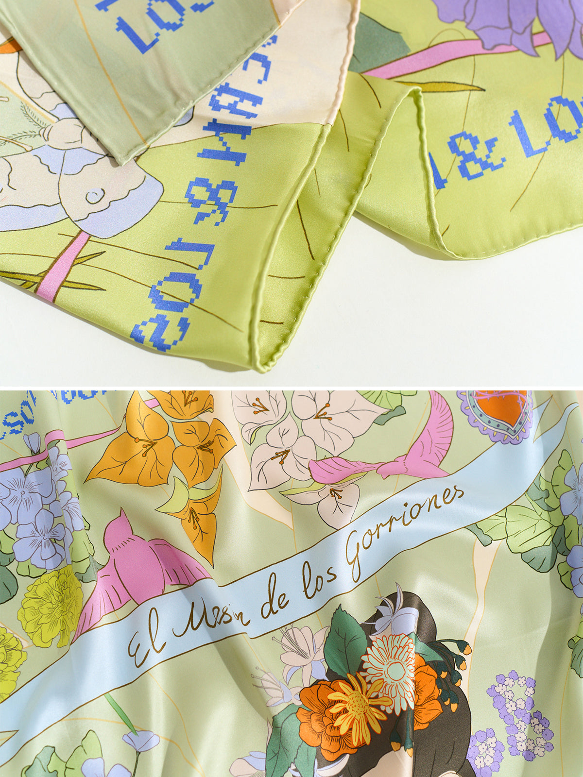 FRIDA x LOST PATTERN "Los Amores de Frida" Large Silk Scarf - Pastel