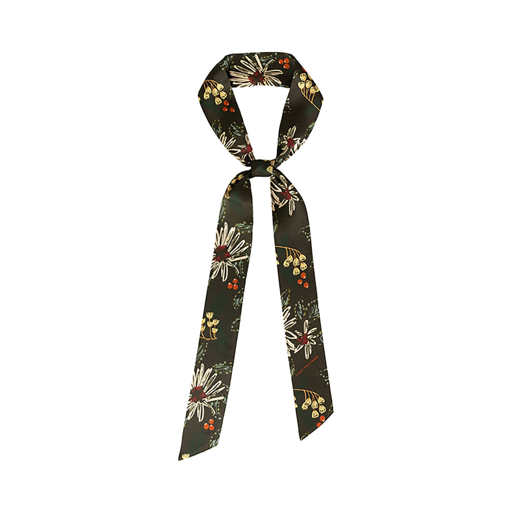 "Forest Charm" Silk Skinny Scarf - Moss Green