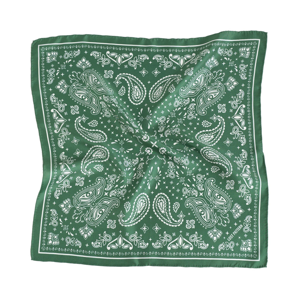 “Paisley" Silk Bandana Scarf - Sagebrush Green
