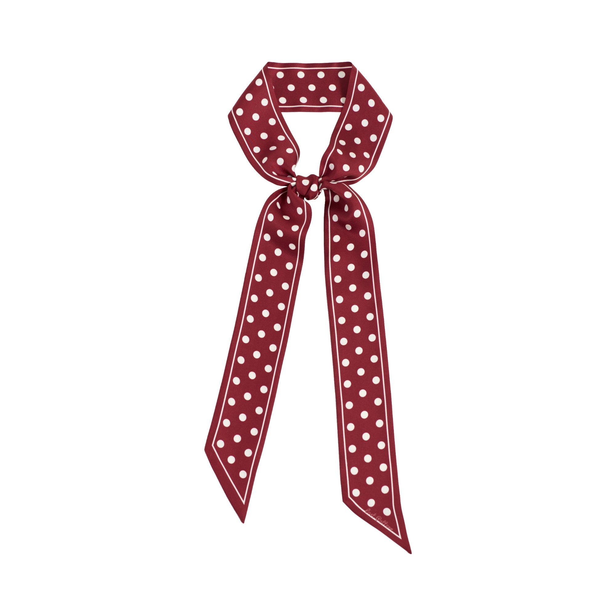 "Retro Polka" Silk Skinny Scarf - Burgundy