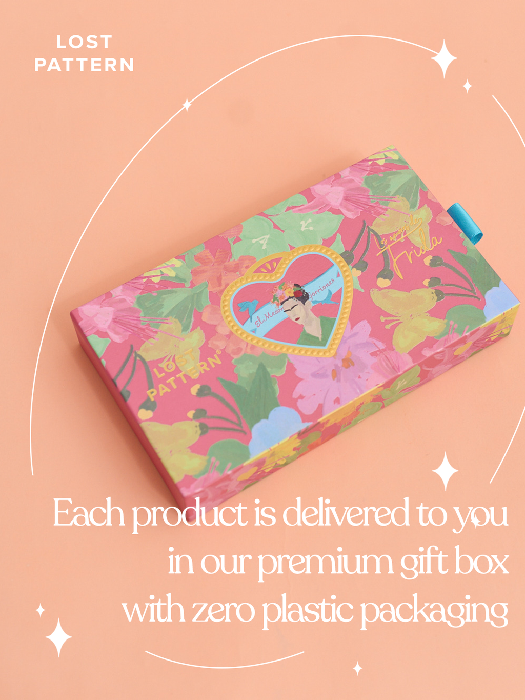 FRIDA x LOST PATTERN "Frida's Garden" Silk Skinny Scarf - Pink