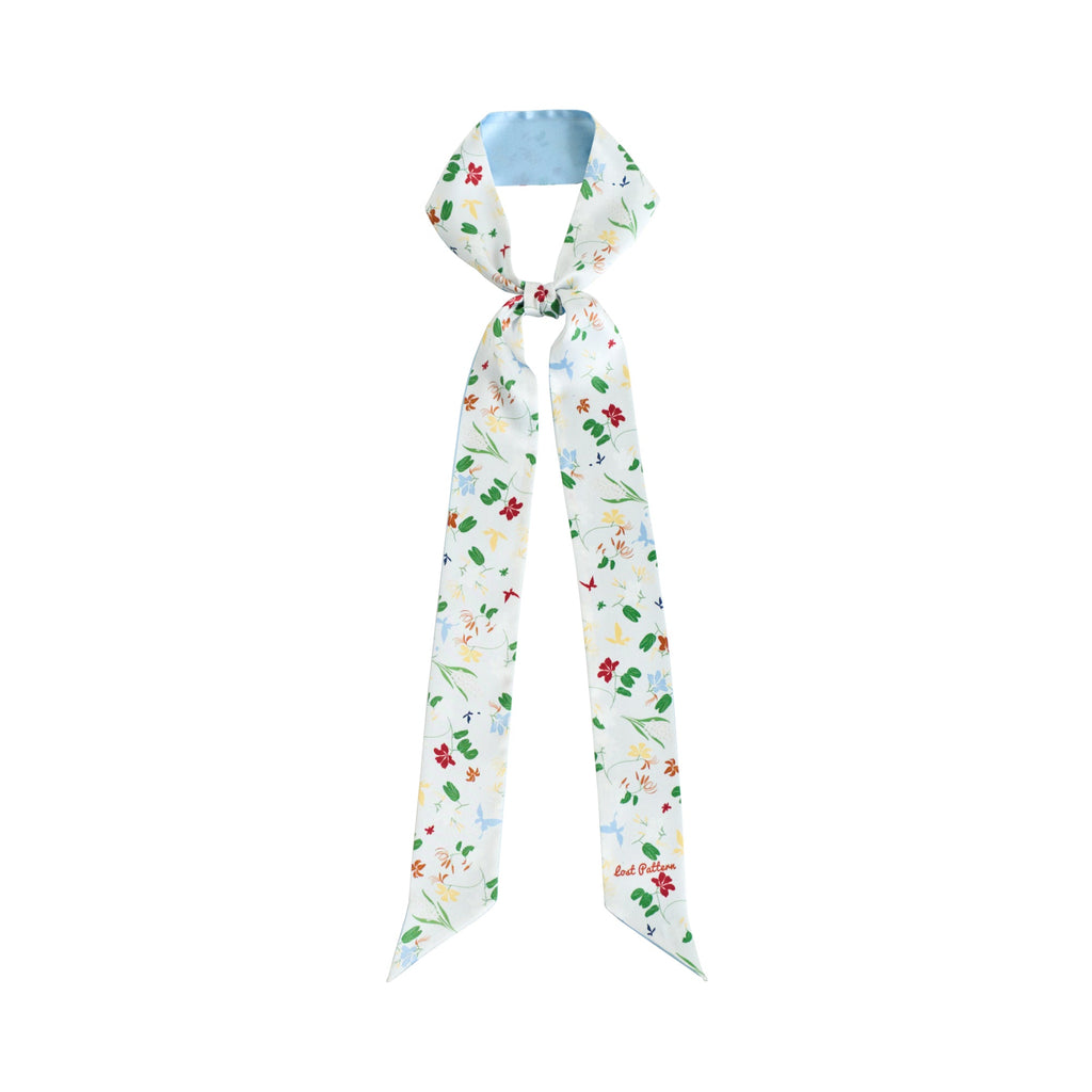 "Jasmine Tea" Silk Skinny Scarf - Blue