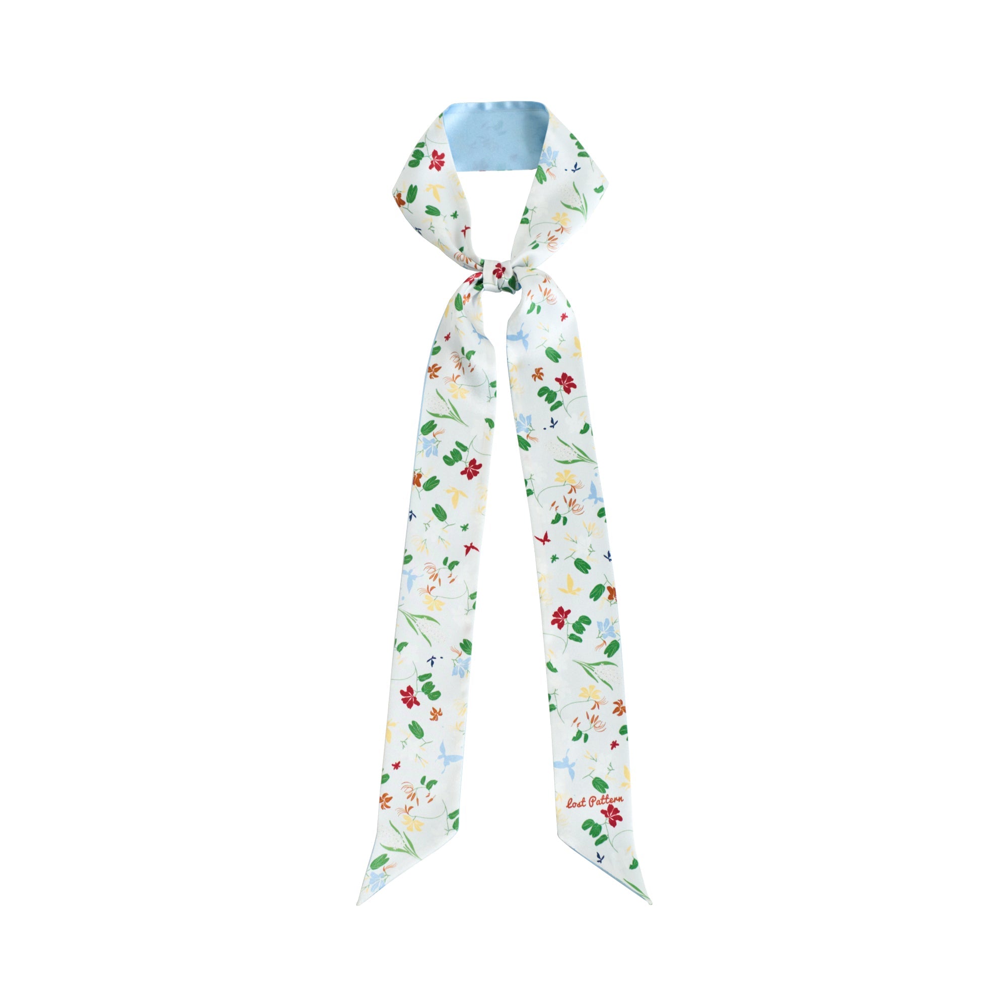 "Jasmine Tea" Silk Skinny Scarf - Blue