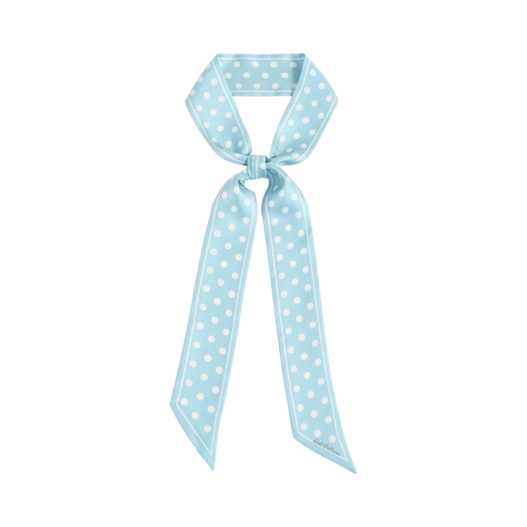 "Retro Polka" Silk Skinny Scarf - Baby Blue