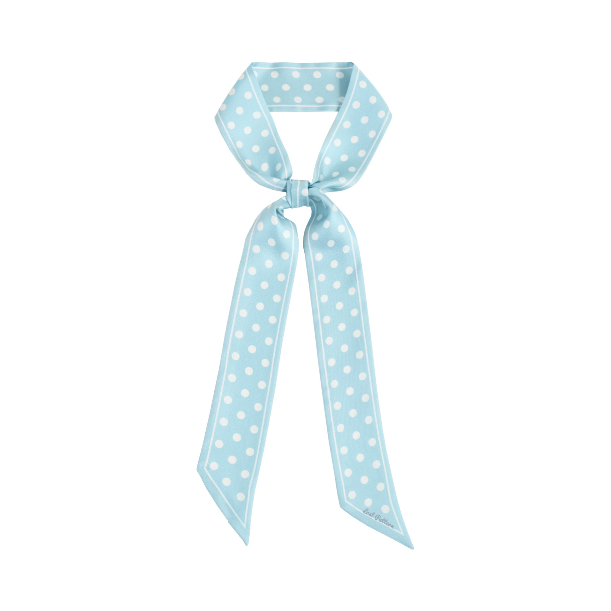 "Retro Polka" Silk Skinny Scarf - Baby Blue