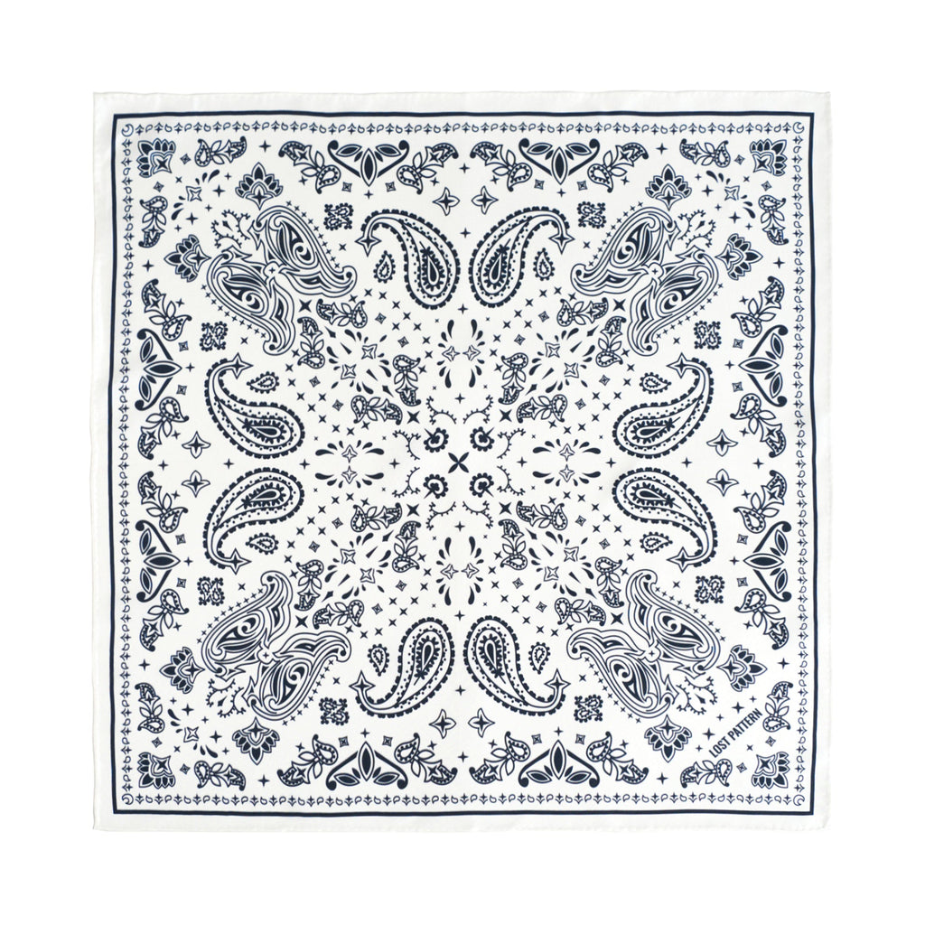 “Paisley" Silk Bandana Scarf - Moonlight White
