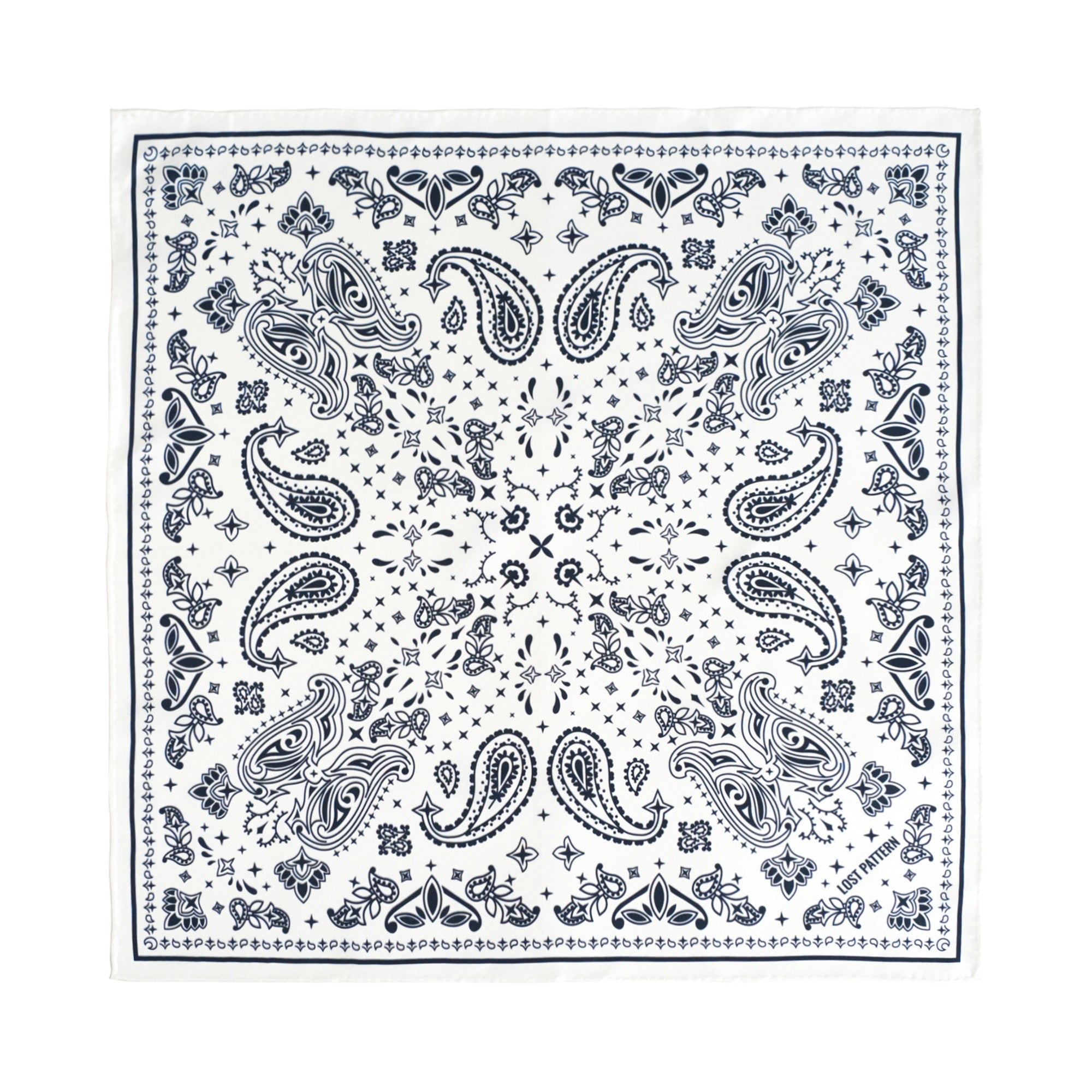 “Paisley" Silk Bandana Scarf - Moonlight White