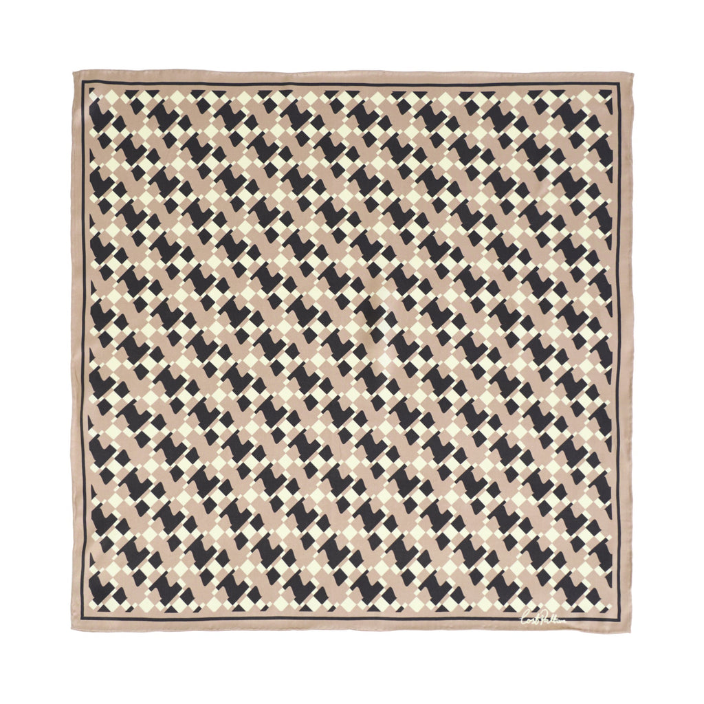 “Houndstooth Moderne” Silk Bandana Scarf - Coffee