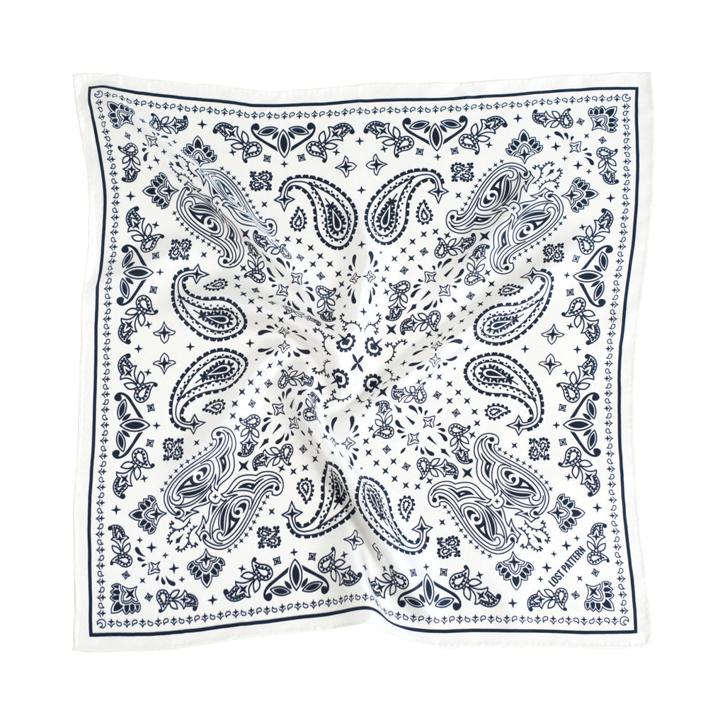 “Paisley" Silk Bandana Scarf - Moonlight White