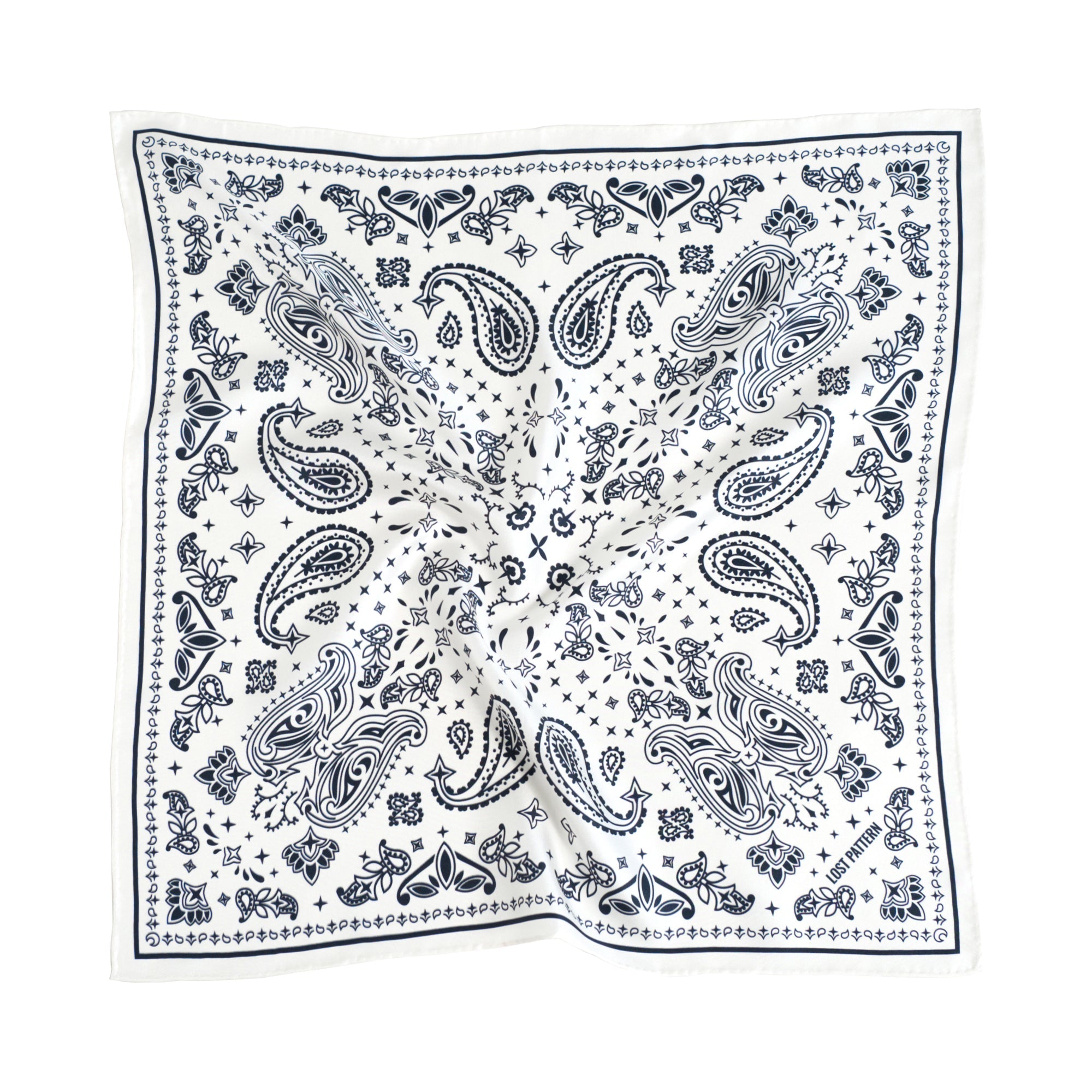“Paisley" Silk Bandana Scarf - Moonlight White