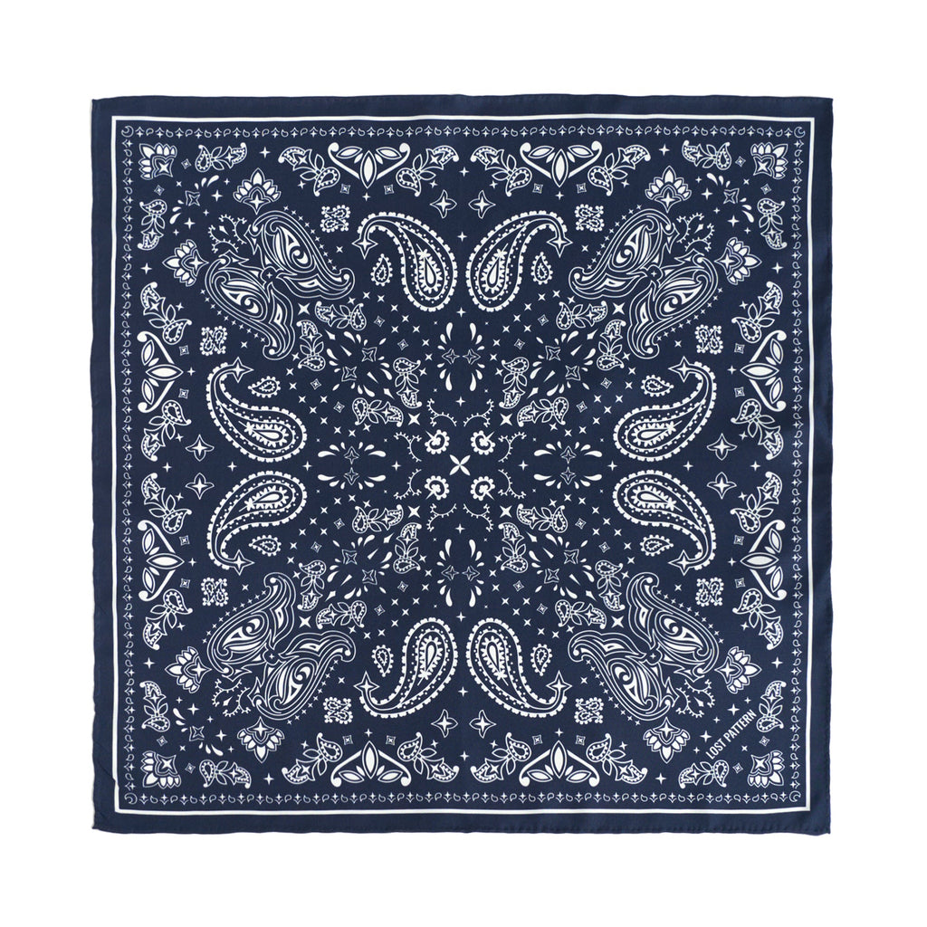“Paisley" Silk Bandana Scarf - Midnight Blue