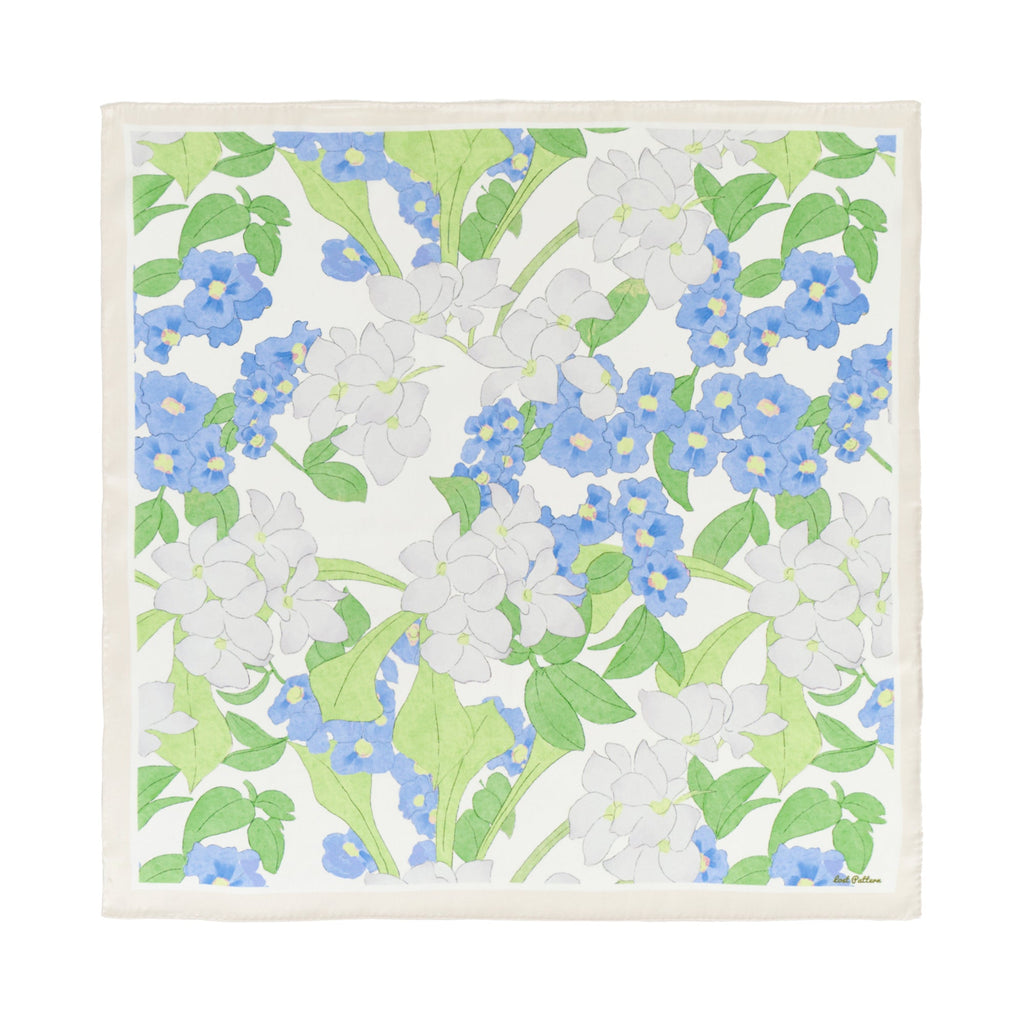 "Rosebay" Silk Bandana Scarf - Silver & Blue