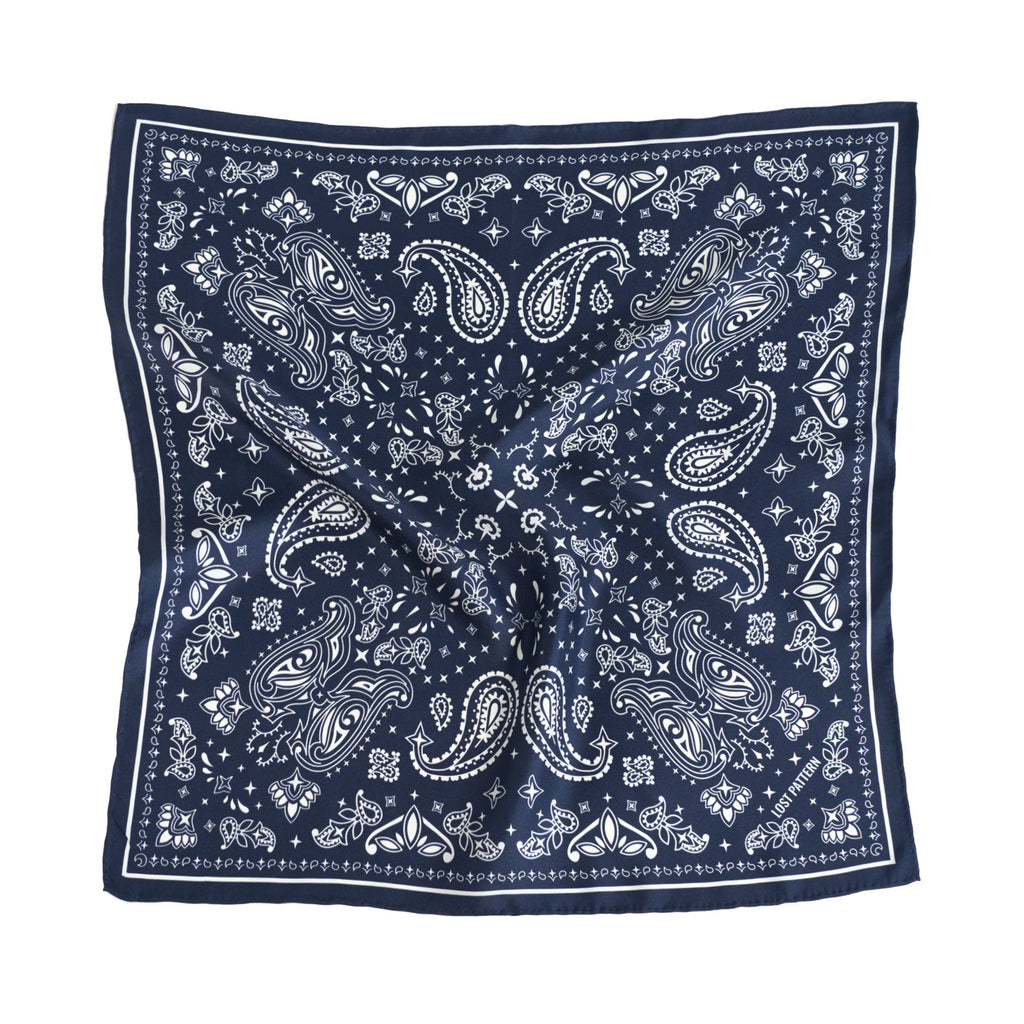 “Paisley" Silk Bandana Scarf - Midnight Blue