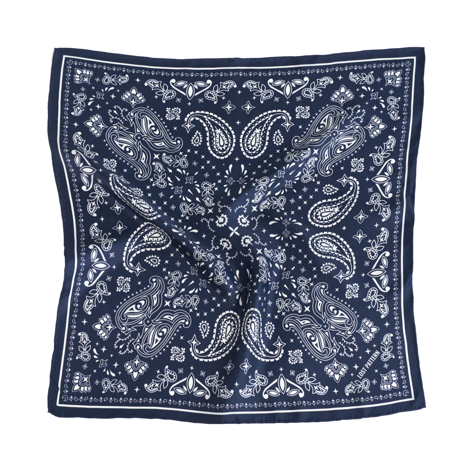 “Paisley" Silk Bandana Scarf - Midnight Blue