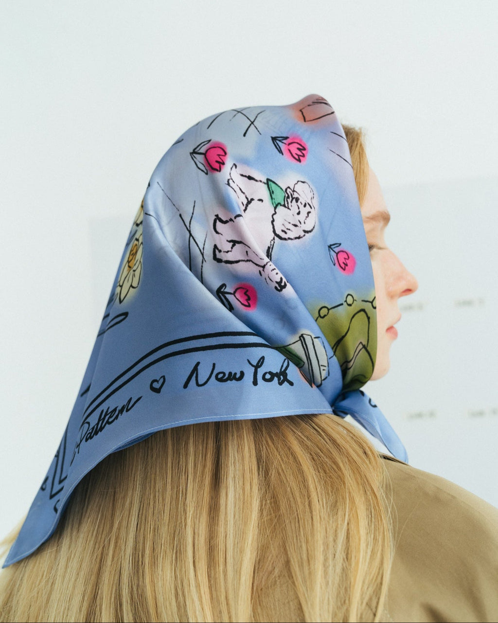 "New York in Sketches" Silk Scarf - Blue