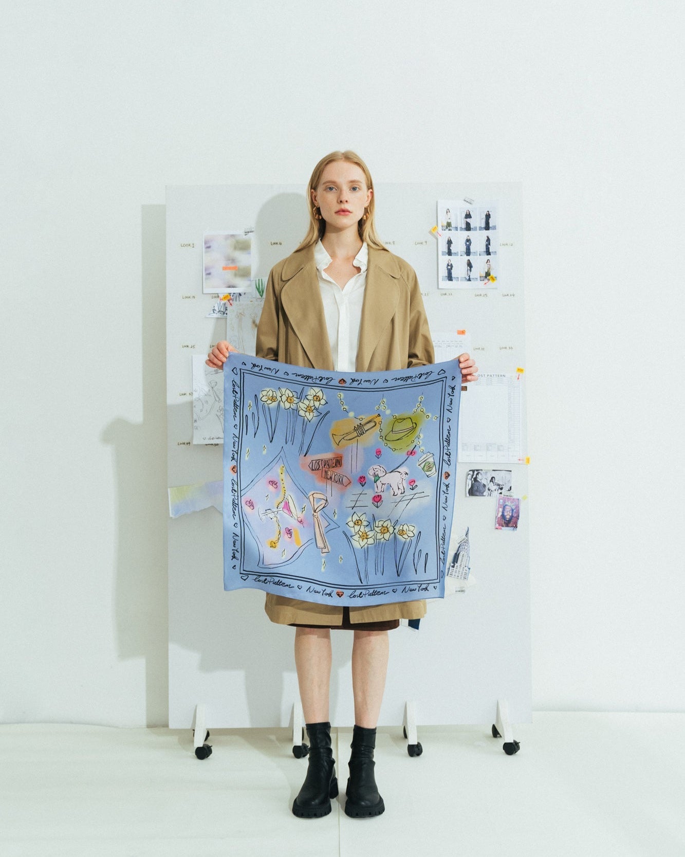 "New York in Sketches" Silk Scarf - Blue