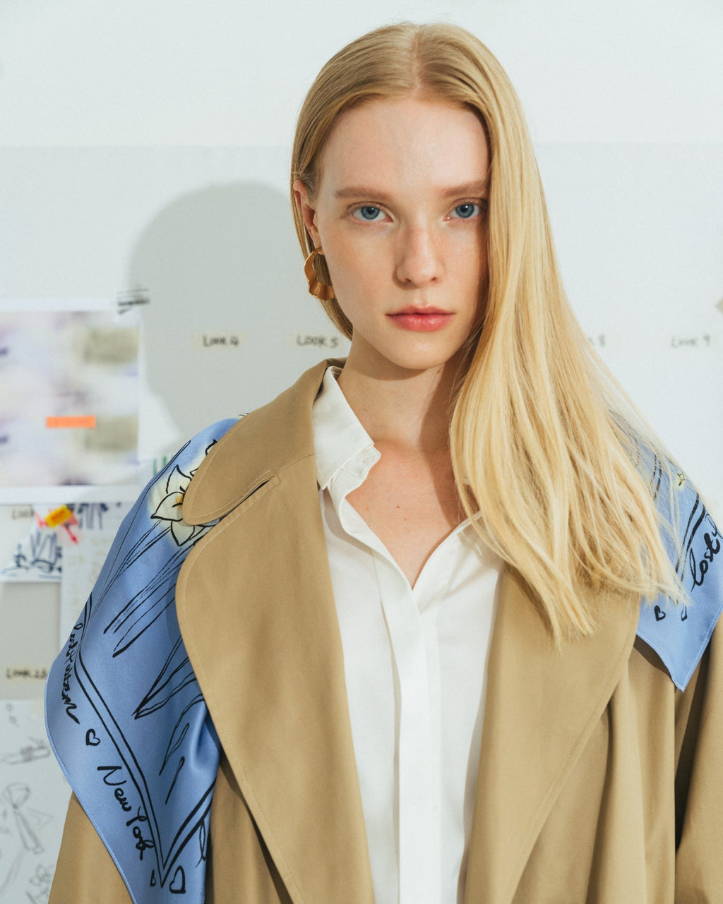 "New York in Sketches" Silk Scarf - Blue