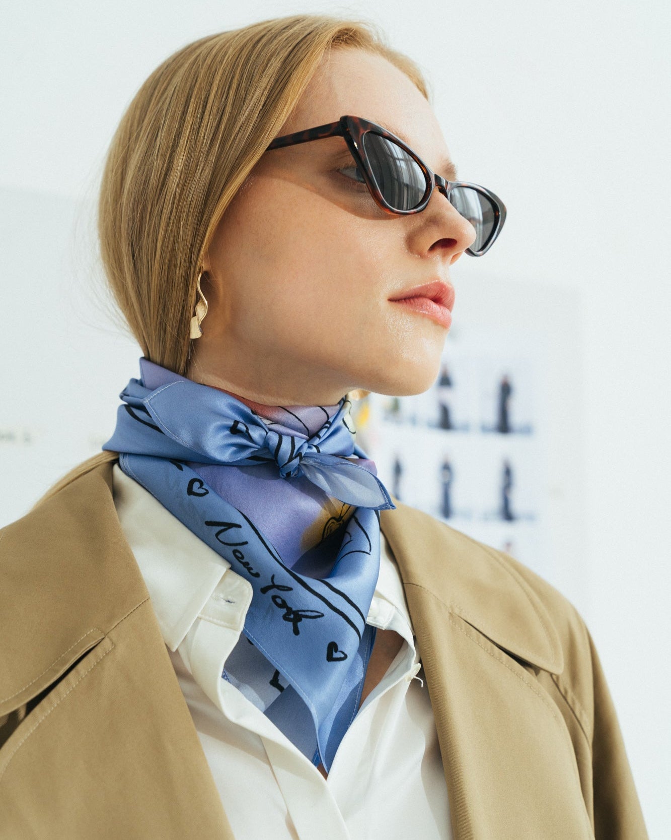 "New York in Sketches" Silk Scarf - Blue