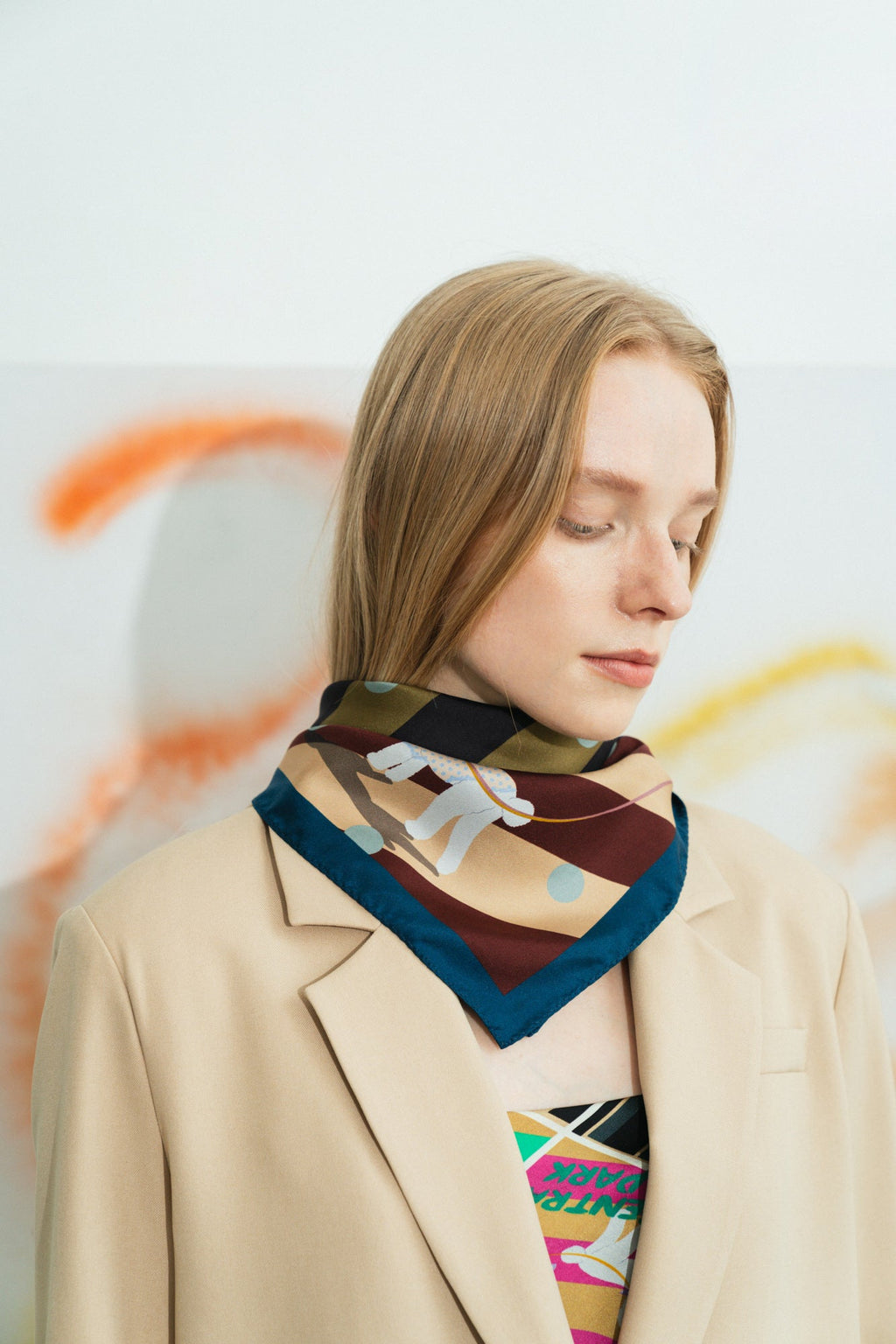 "Pan Pan" Silk Bandana - Coffee