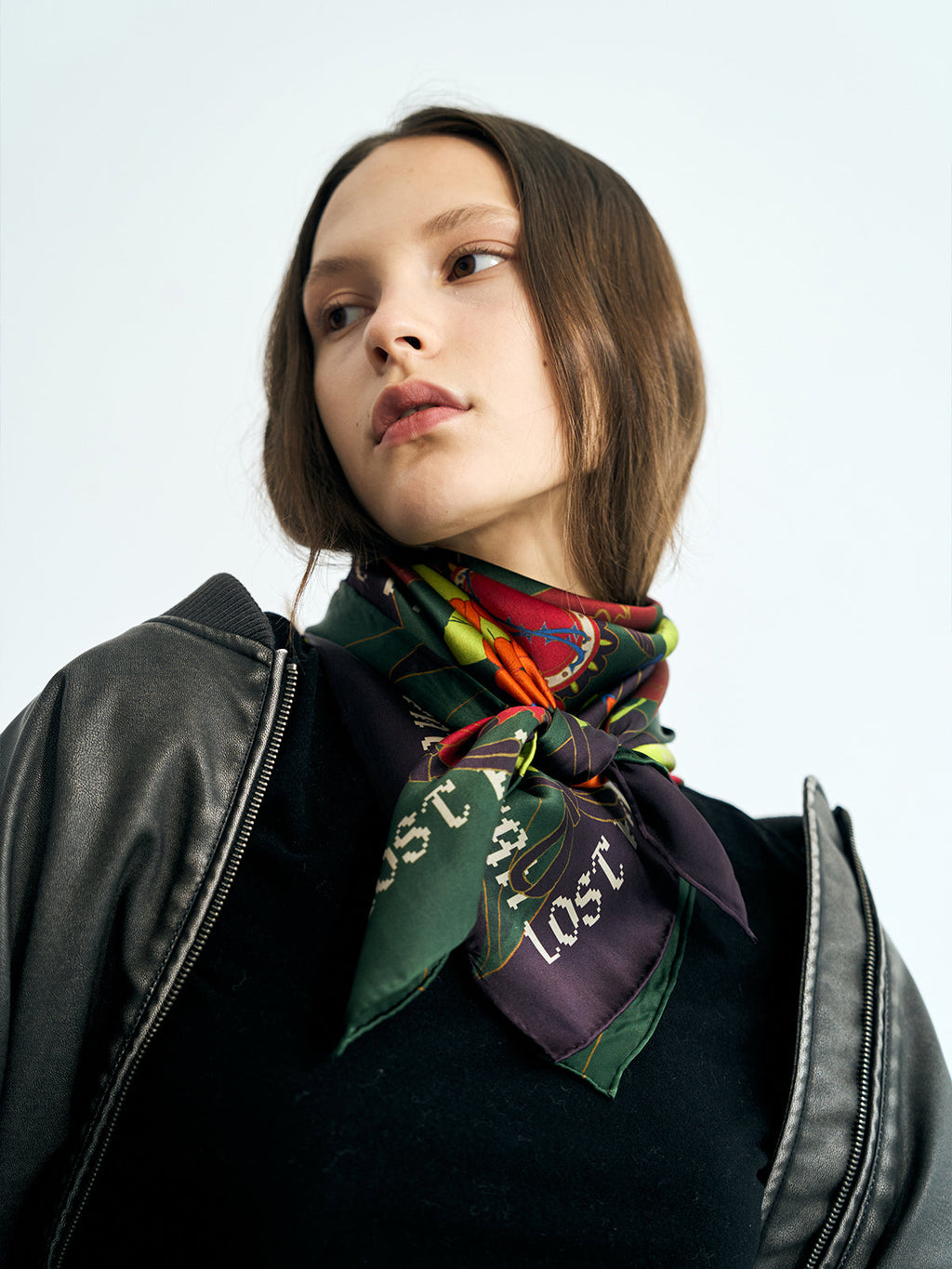 FRIDA x LOST PATTERN "Los Amores de Frida" Large Silk Scarf - Dark Green