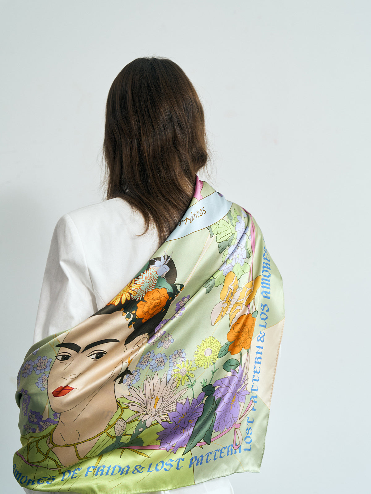 FRIDA x LOST PATTERN "Los Amores de Frida" Large Silk Scarf - Pastel