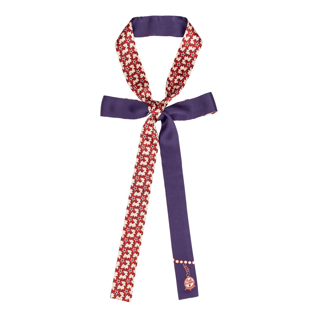 "Secret Garden" Silk Skinny Scarf - Red & Blue