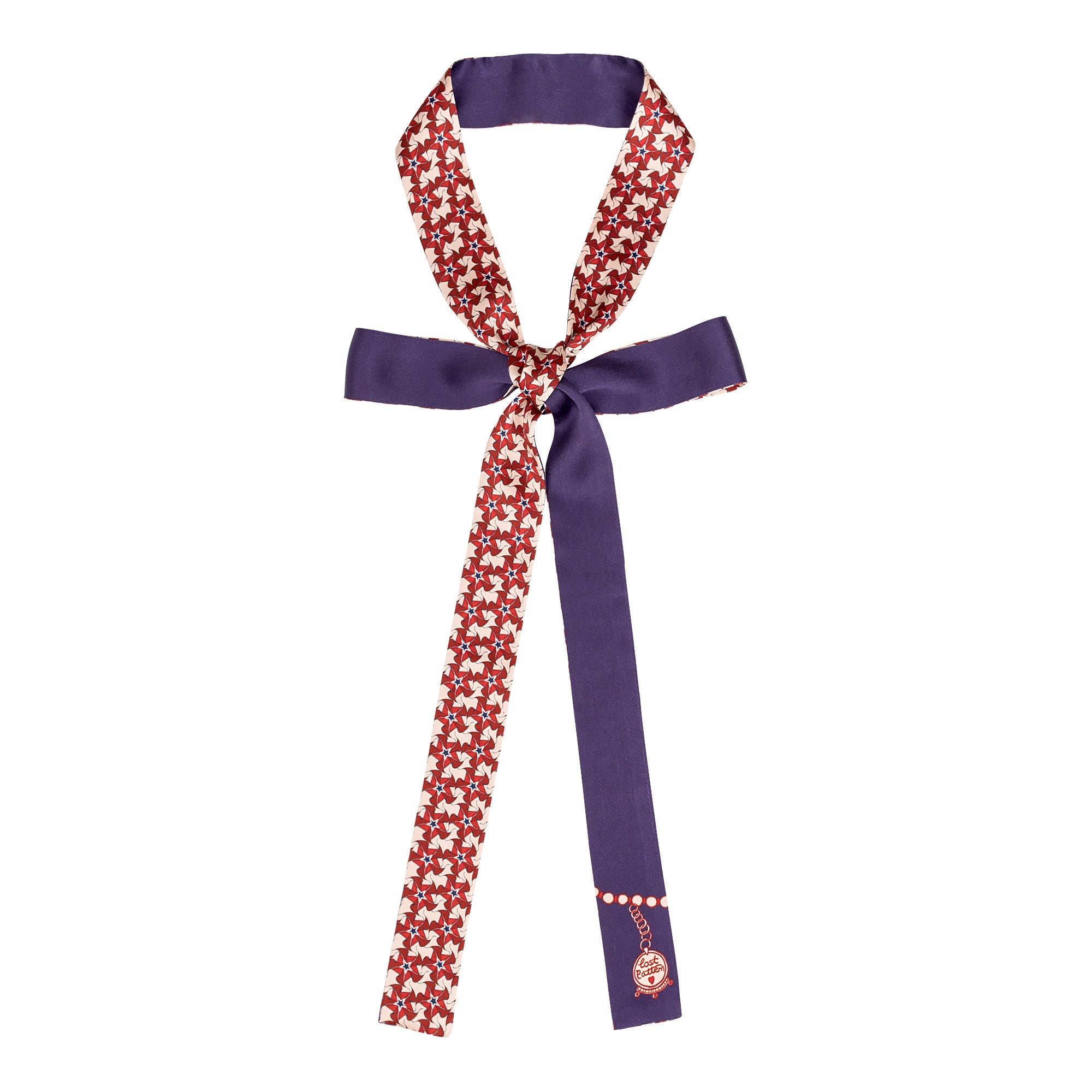 "Secret Garden" Silk Skinny Scarf - Red & Blue