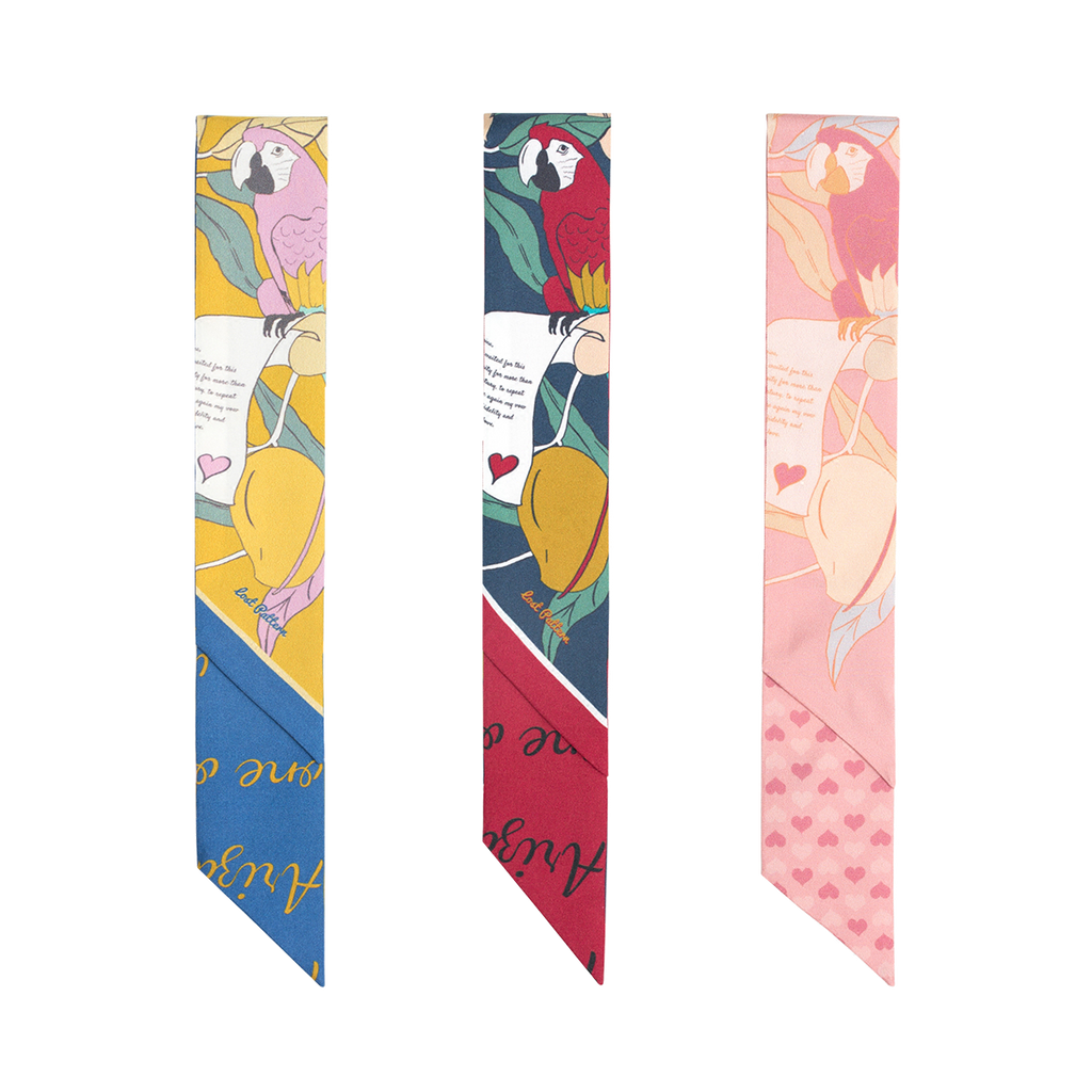 "El Amor" Silk Twill Skinny Scarf - Yellow & Blue