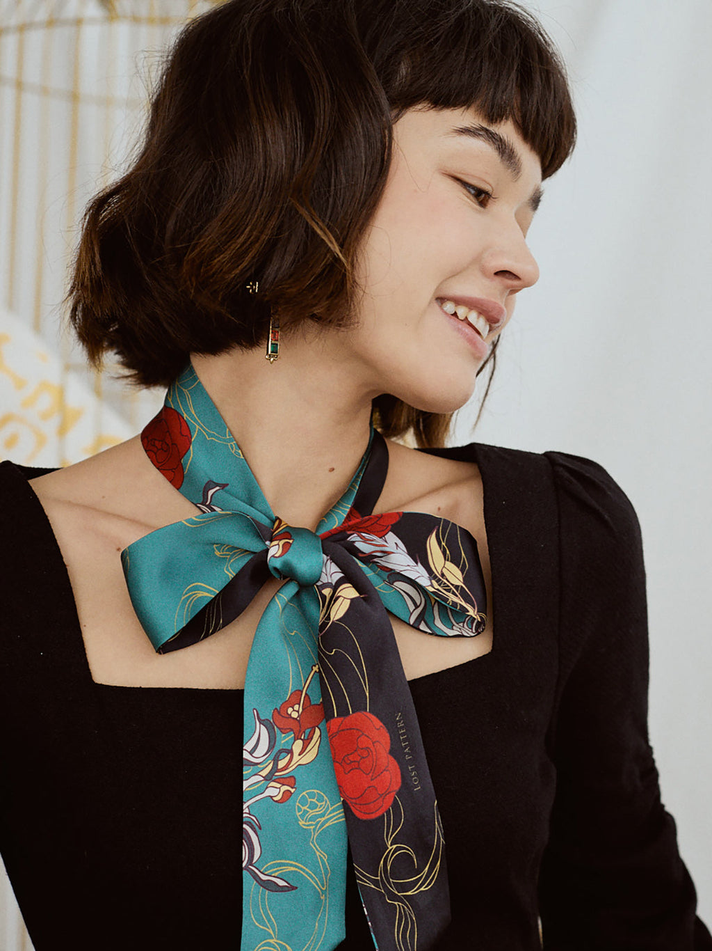 "Dream Hunter" Silk Skinny Scarf- Emerald Green