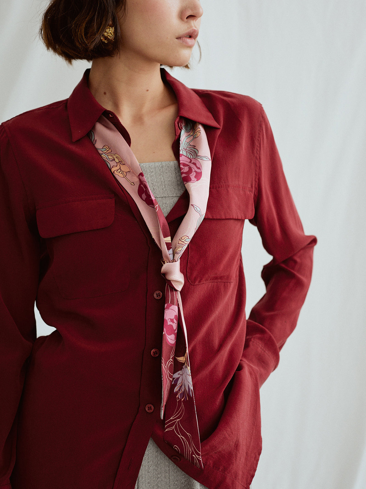 "Dream Hunter" Silk Skinny Scarf - Ruby Red