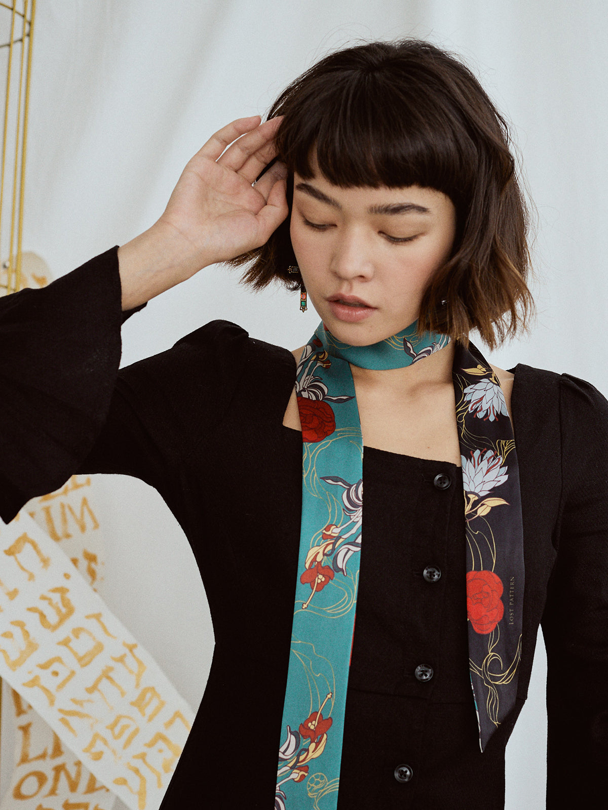 "Dream Hunter" Silk Skinny Scarf- Emerald Green