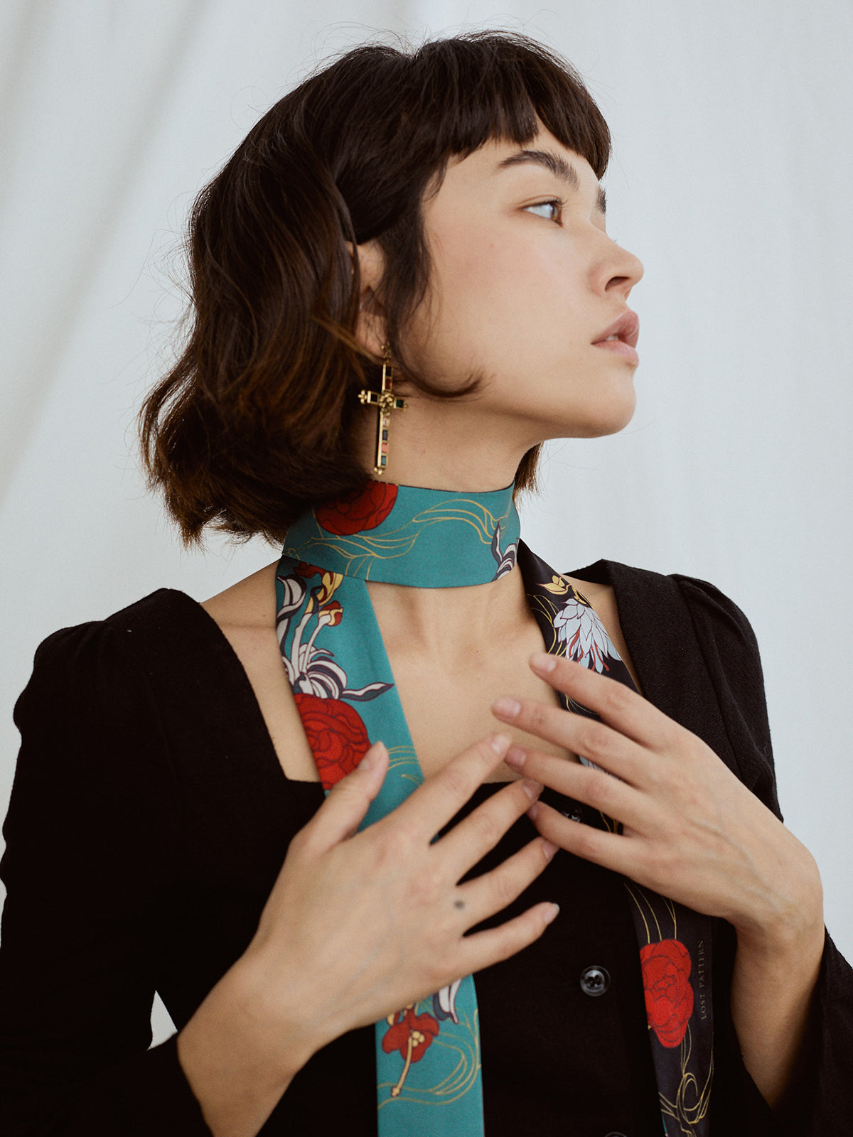 "Dream Hunter" Silk Skinny Scarf- Emerald Green