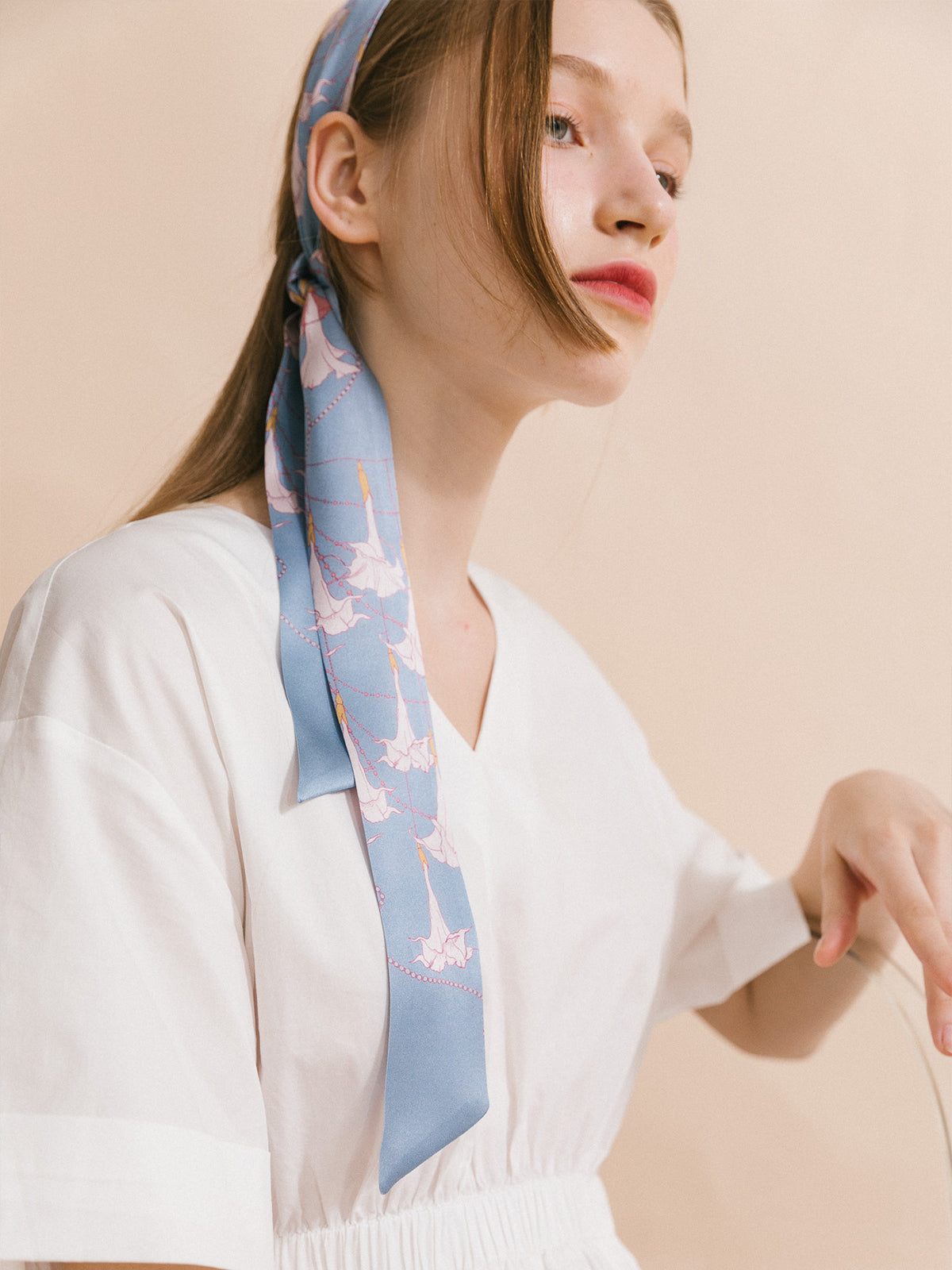 "Datura" Silk Skinny Scarf - Slate Blue