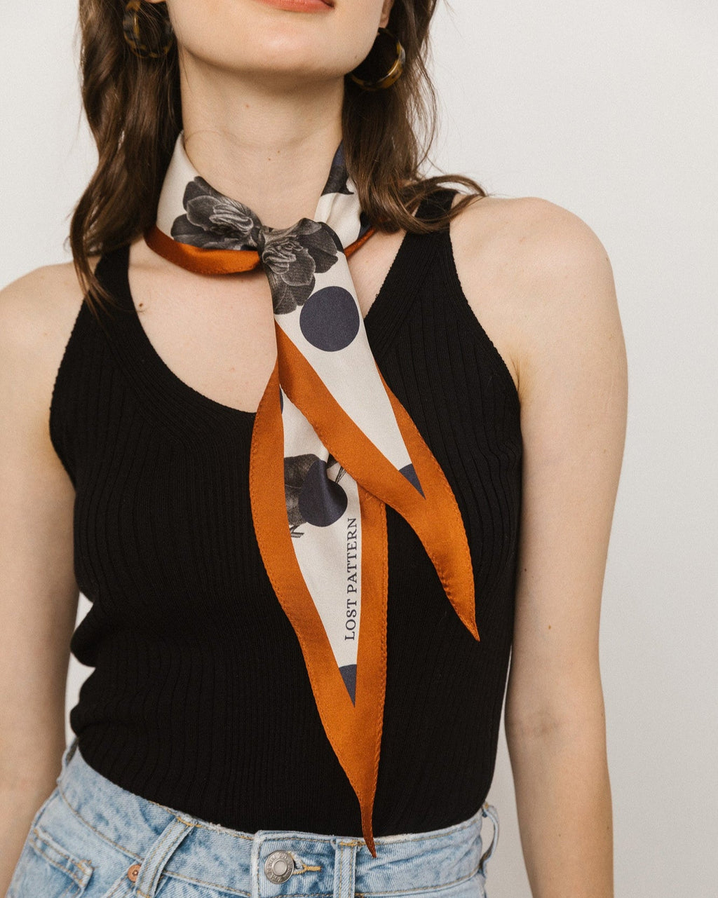 "Noir Floral" Silk Diamond Neckerchief