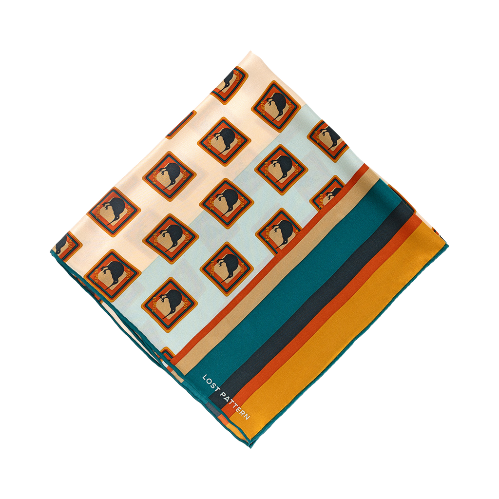 "Kiwi" Silk Bandana - Orange & Green - LOST PATTERN Silk Square Scarf
