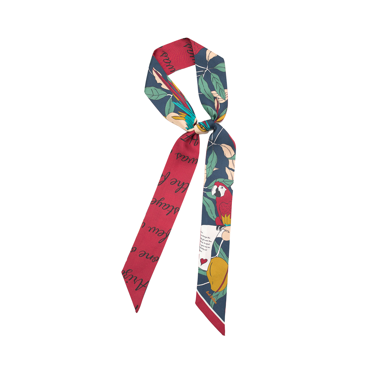 "El Amor" Silk Twill Skinny Scarf- Tropical Red & Blue - Tropical Red & Blue - LOST PATTERN Silk Skinny Scarf