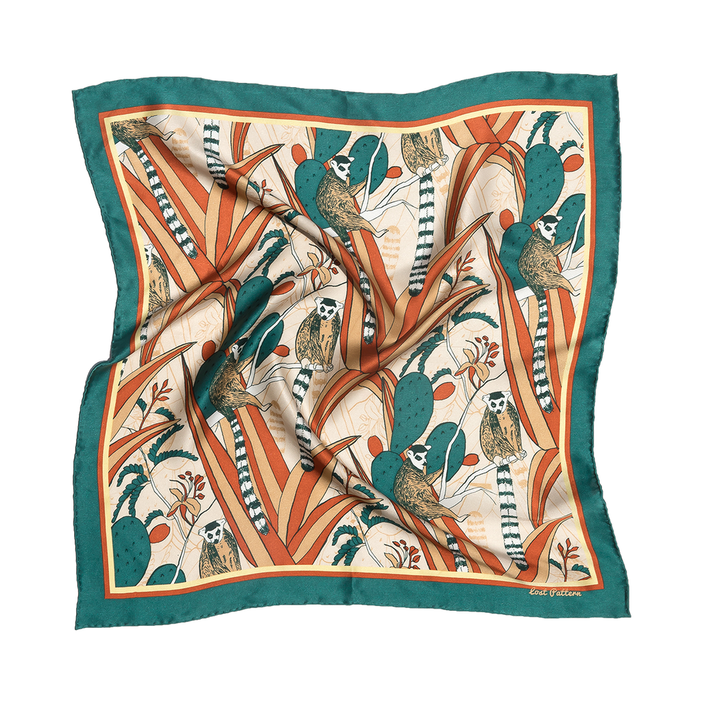 "Madagascar" Silk Bandana - Green - Green - LOST PATTERN Silk Square Scarf