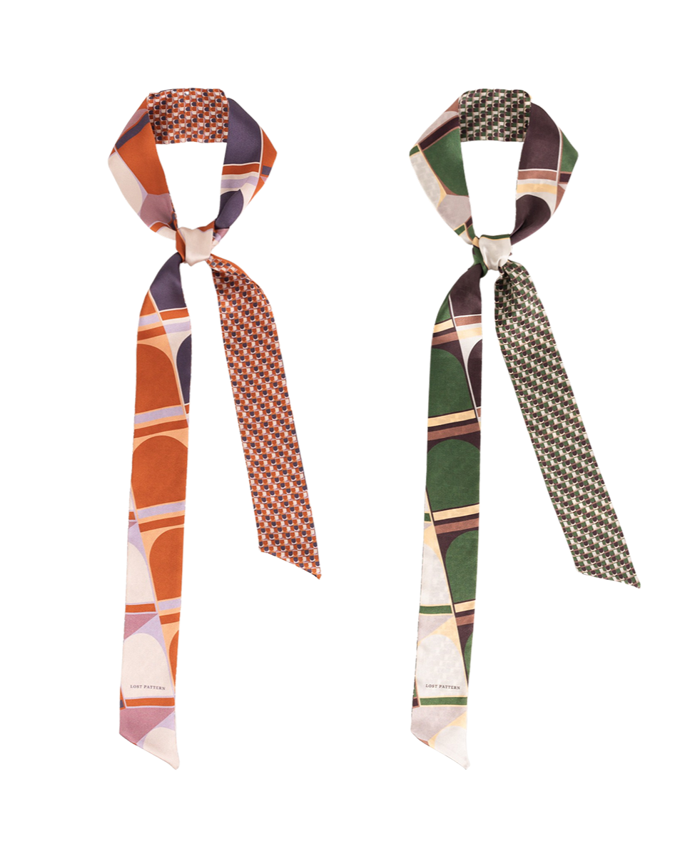 "Modular" Silk Skinny Scarf - Orange