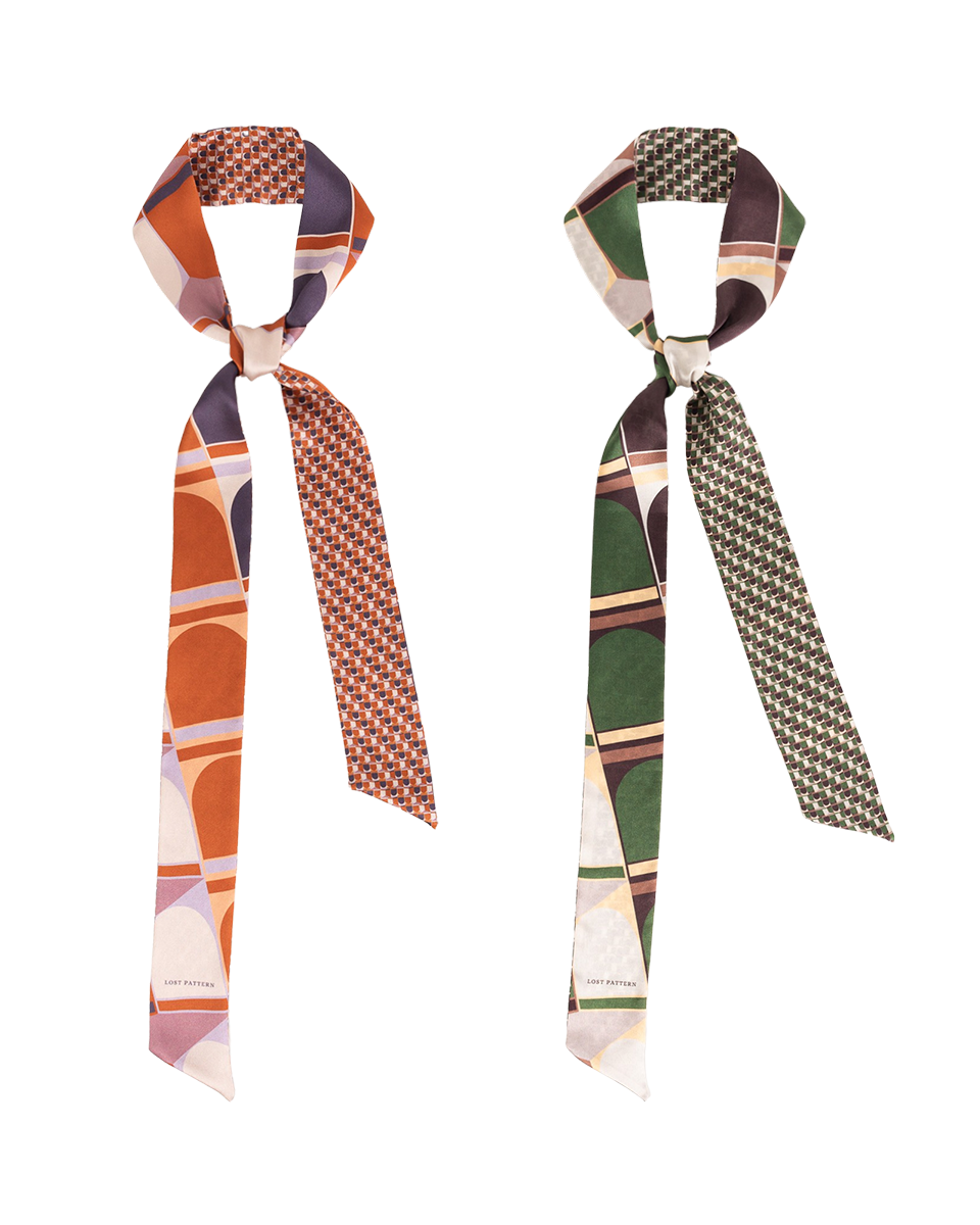 "Modular" Silk Skinny Scarf - Green