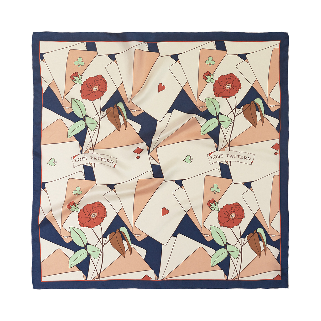 "Camellia" Silk Bandana Scarf - Dark Blue - Dark Blue - LOST PATTERN Silk Square Scarf